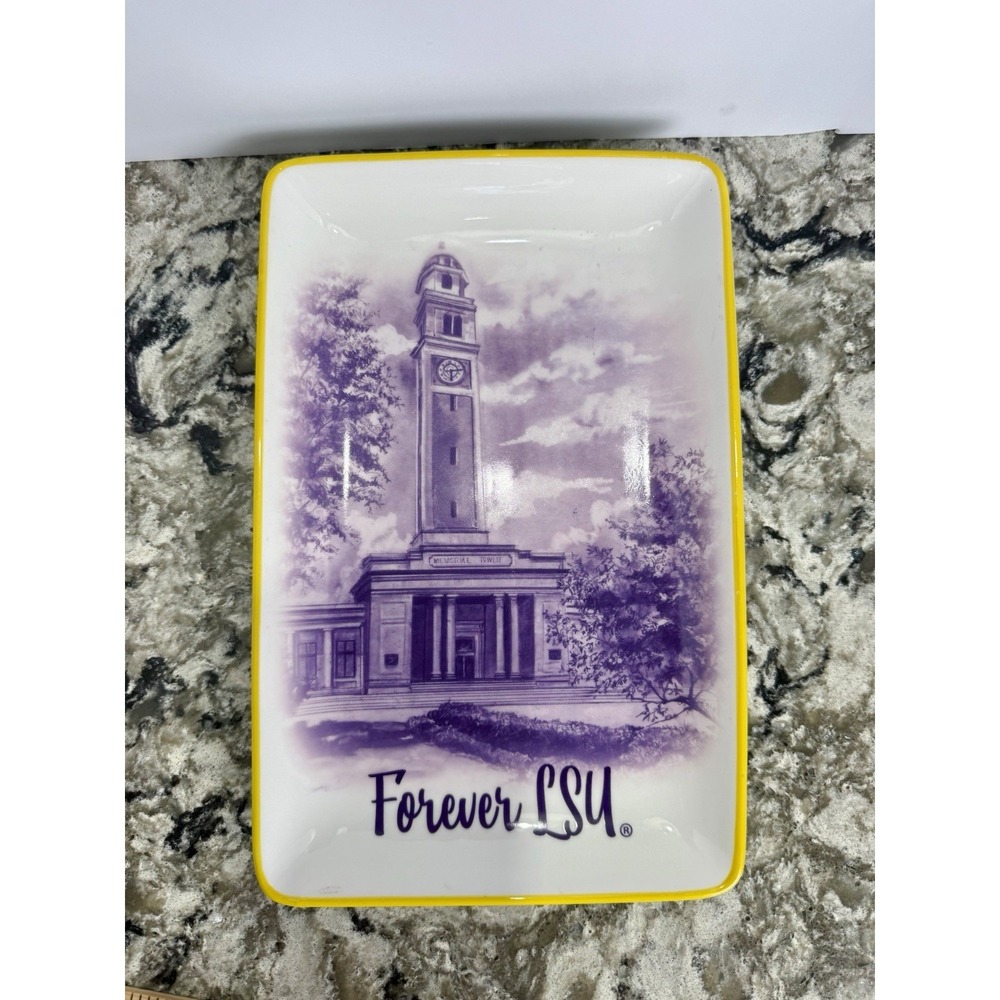 LSU Tigers Campus Ceramic Trinket Tray Forever Louisiana State Univ LSU 10.5x7"